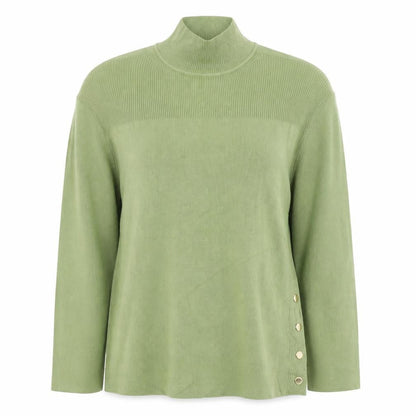 Marks and Spencer Women Green XS Roll Neck Button Knit Jumper