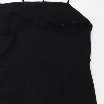 Zara Women Black L Midi Slip Dress Strappy Ruched Side Zip Party