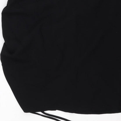Zara Women Black L Midi Slip Dress Strappy Ruched Side Zip Party