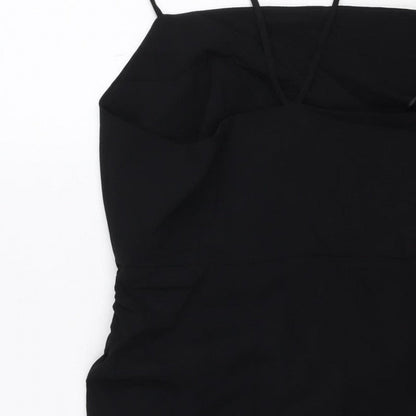 Zara Women Black L Midi Slip Dress Strappy Ruched Side Zip Party