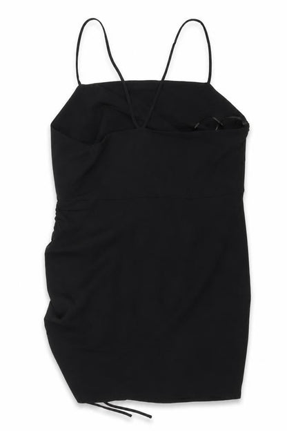 Zara Women Black L Midi Slip Dress Strappy Ruched Side Zip Party