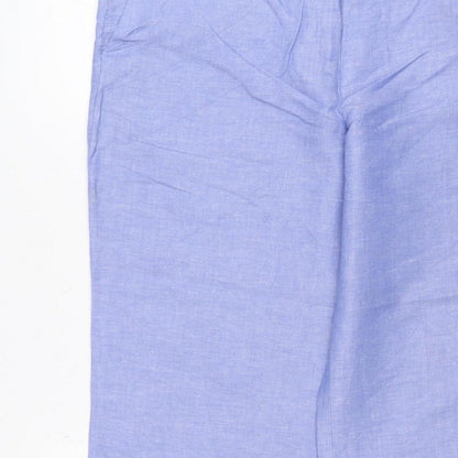 Marks and Spencer Women Blue Linen Blend Wide-Leg Trousers UK 14