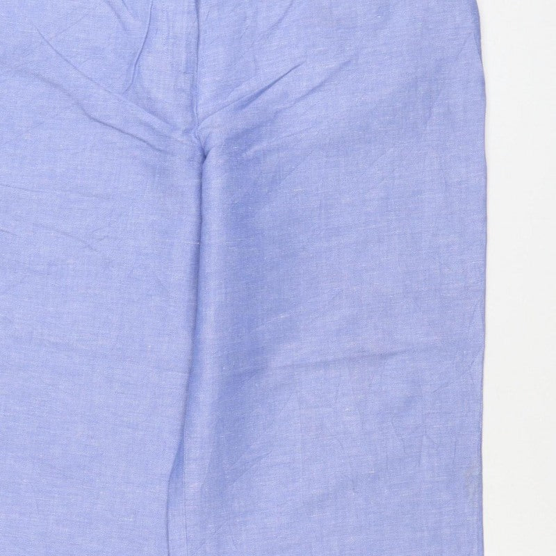 Marks and Spencer Women Blue Linen Blend Wide-Leg Trousers UK 14