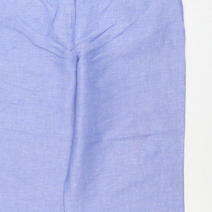 Marks and Spencer Women Blue Linen Blend Wide-Leg Trousers UK 14