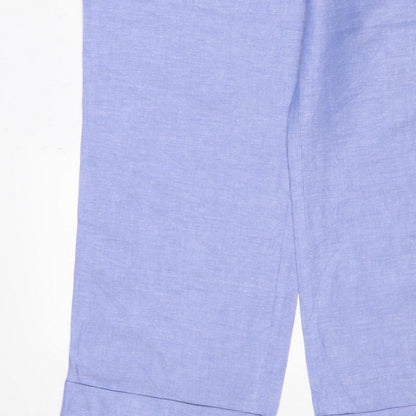 Marks and Spencer Women Blue Linen Blend Wide-Leg Trousers UK 14