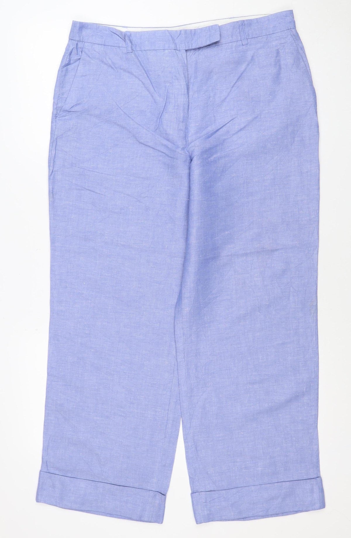 Marks and Spencer Women Blue Linen Blend Wide-Leg Trousers UK 14