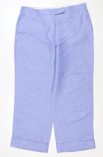 Marks and Spencer Women Blue Linen Blend Wide-Leg Trousers UK 14