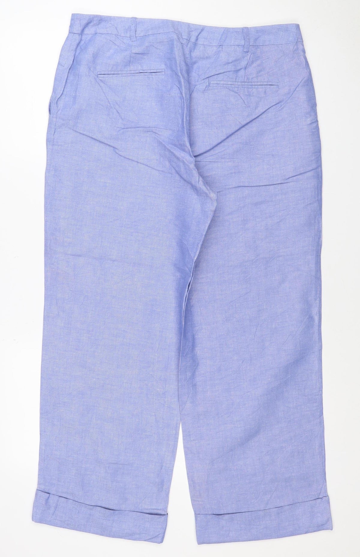 Marks and Spencer Women Blue Linen Blend Wide-Leg Trousers UK 14