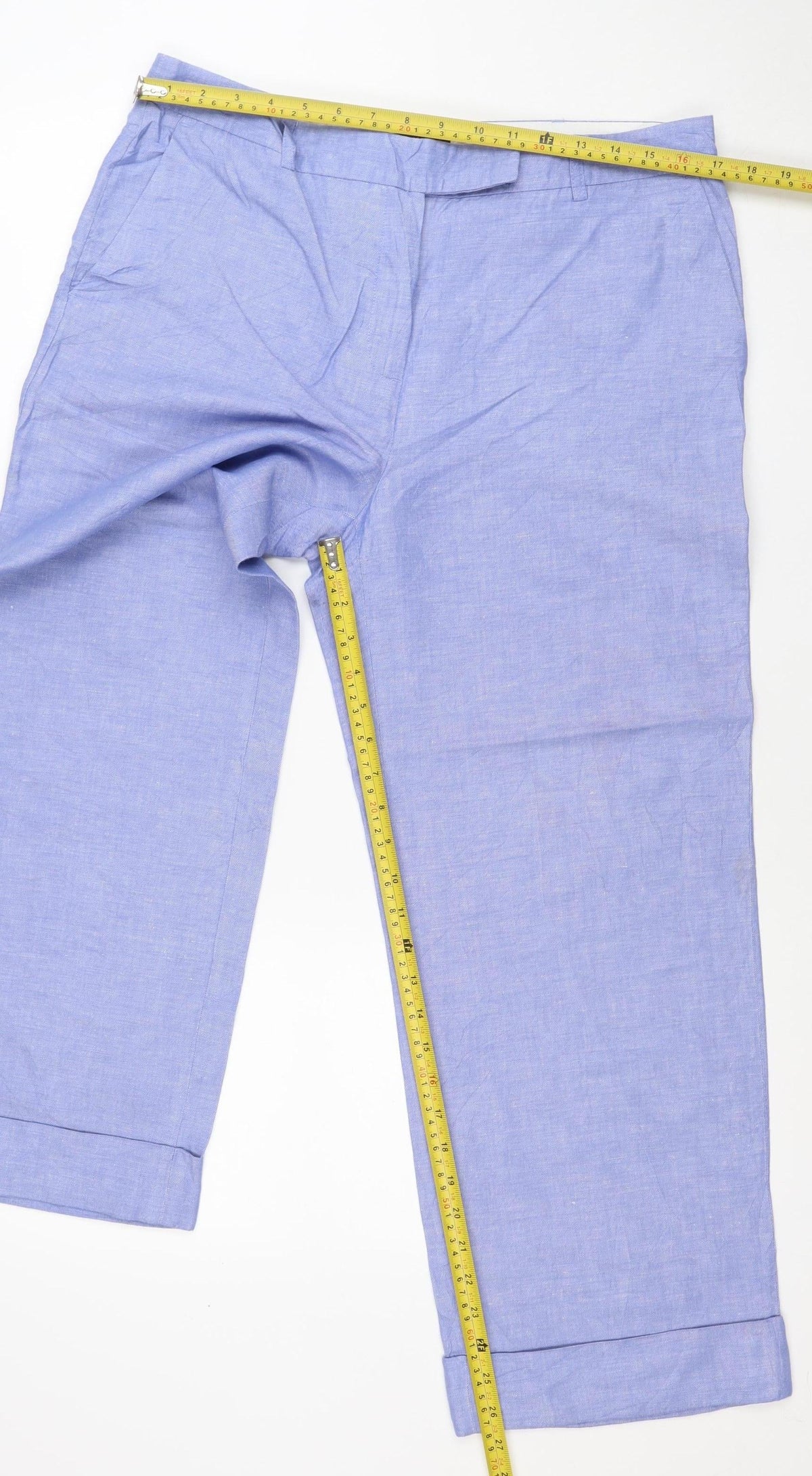 Marks and Spencer Women Blue Linen Blend Wide-Leg Trousers UK 14