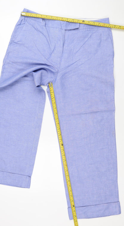Marks and Spencer Women Blue Linen Blend Wide-Leg Trousers UK 14