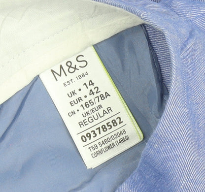 Marks and Spencer Women Blue Linen Blend Wide-Leg Trousers UK 14