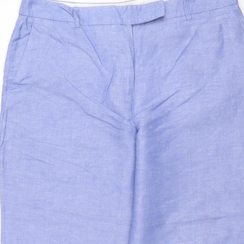 Marks and Spencer Women Blue Linen Blend Wide-Leg Trousers UK 14