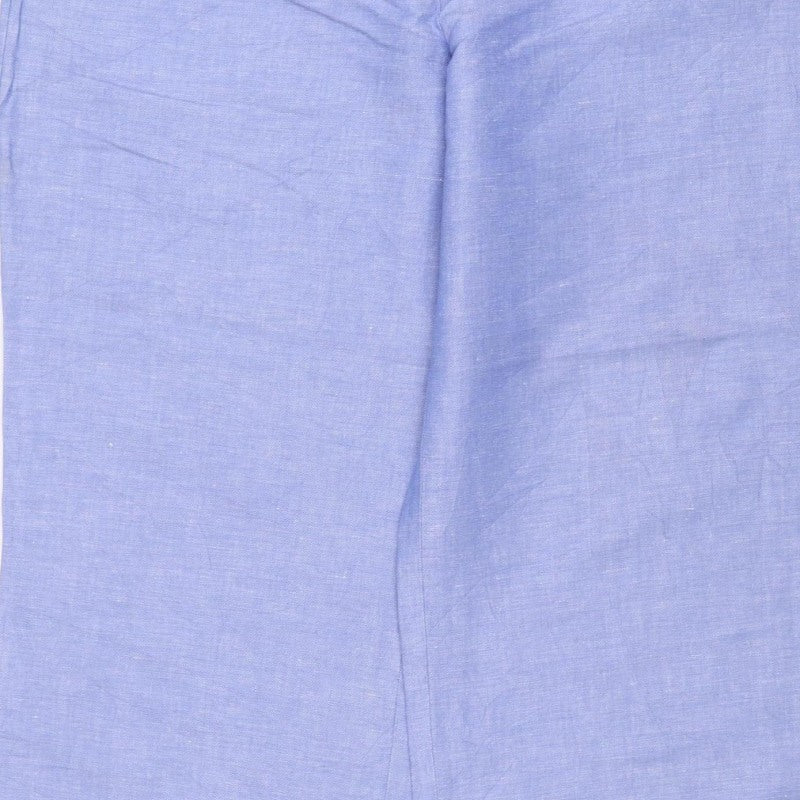 Marks and Spencer Women Blue Linen Blend Wide-Leg Trousers UK 14