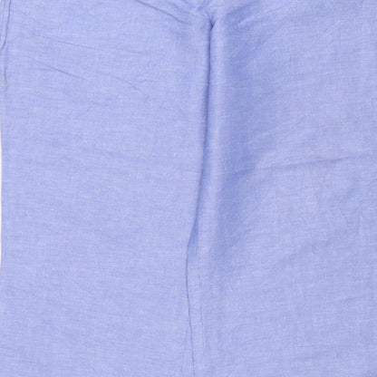 Marks and Spencer Women Blue Linen Blend Wide-Leg Trousers UK 14