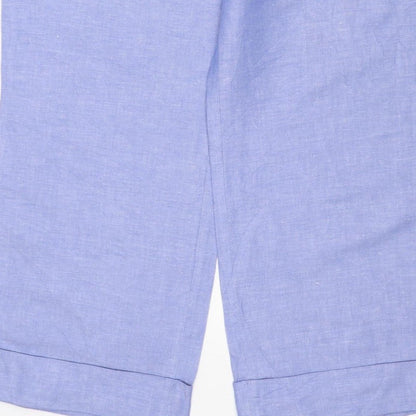 Marks and Spencer Women Blue Linen Blend Wide-Leg Trousers UK 14