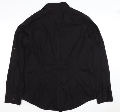 Next Men's Black L Long Sleeve Button-Up Shirt Red Stitching Pockets