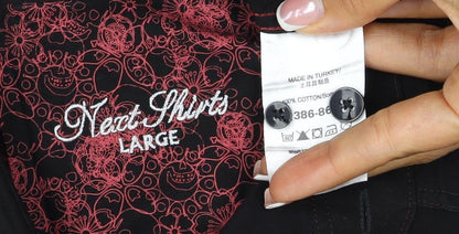 Next Men's Black L Long Sleeve Button-Up Shirt Red Stitching Pockets