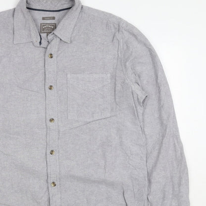 FatFace Men's Grey M Classic Fit Linen Cotton Chambray Button-Up Shirt