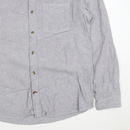 FatFace Men's Grey M Classic Fit Linen Cotton Chambray Button-Up Shirt