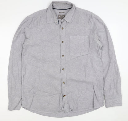 FatFace Men's Grey M Classic Fit Linen Cotton Chambray Button-Up Shirt