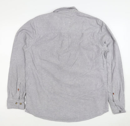 FatFace Men's Grey M Classic Fit Linen Cotton Chambray Button-Up Shirt