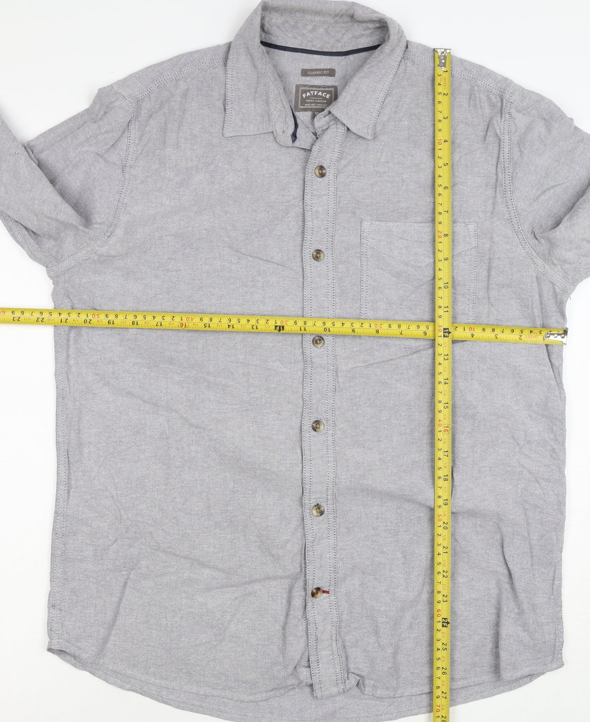 FatFace Men's Grey M Classic Fit Linen Cotton Chambray Button-Up Shirt
