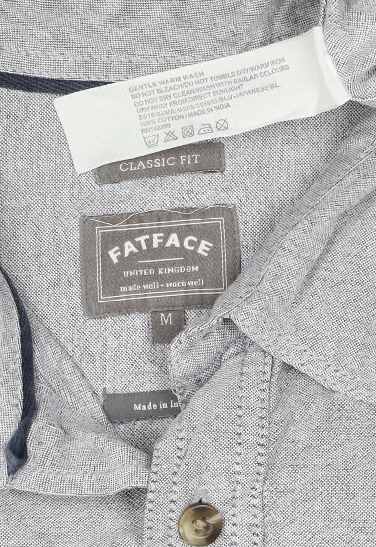 FatFace Men's Grey M Classic Fit Linen Cotton Chambray Button-Up Shirt