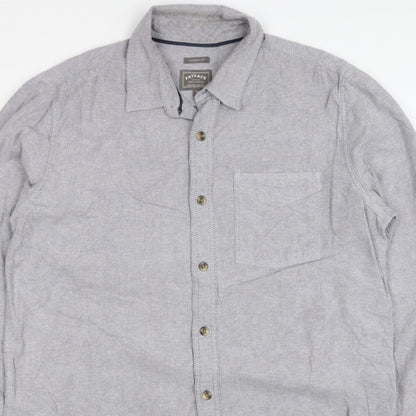 FatFace Men's Grey M Classic Fit Linen Cotton Chambray Button-Up Shirt