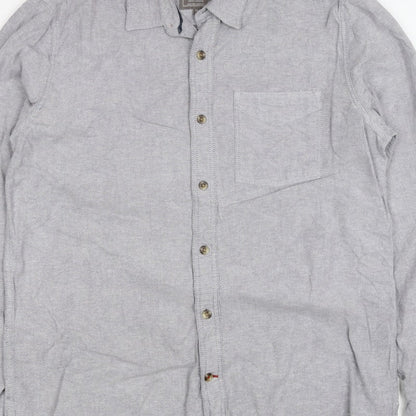 FatFace Men's Grey M Classic Fit Linen Cotton Chambray Button-Up Shirt
