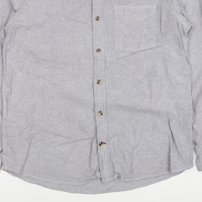 FatFace Men's Grey M Classic Fit Linen Cotton Chambray Button-Up Shirt