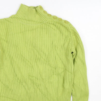 Lala Women’s Green XS Rib Knit Mock Neck Button Shoulder Jumper