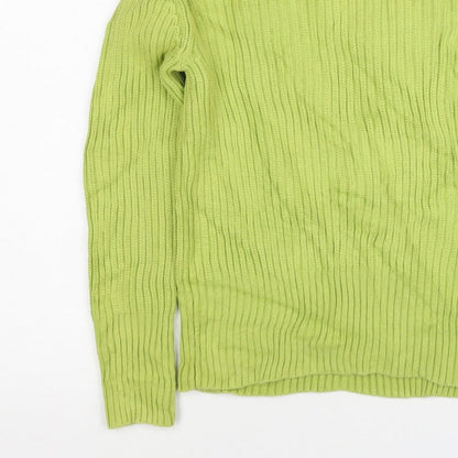Lala Women’s Green XS Rib Knit Mock Neck Button Shoulder Jumper
