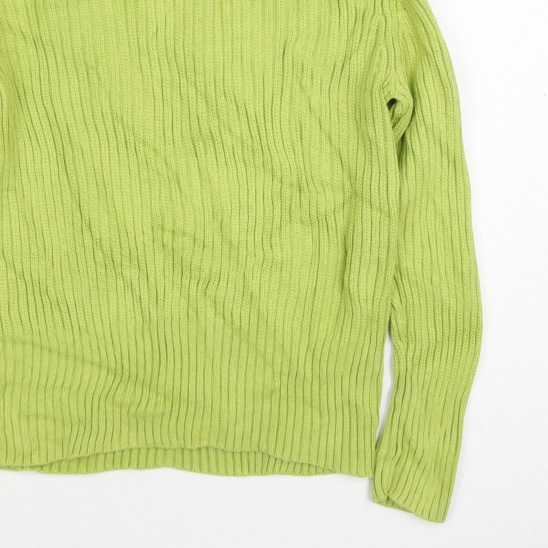 Lala Women’s Green XS Rib Knit Mock Neck Button Shoulder Jumper