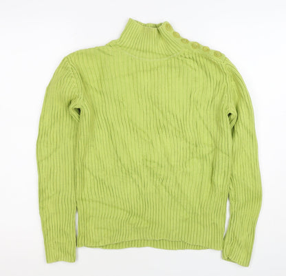 Lala Women’s Green XS Rib Knit Mock Neck Button Shoulder Jumper