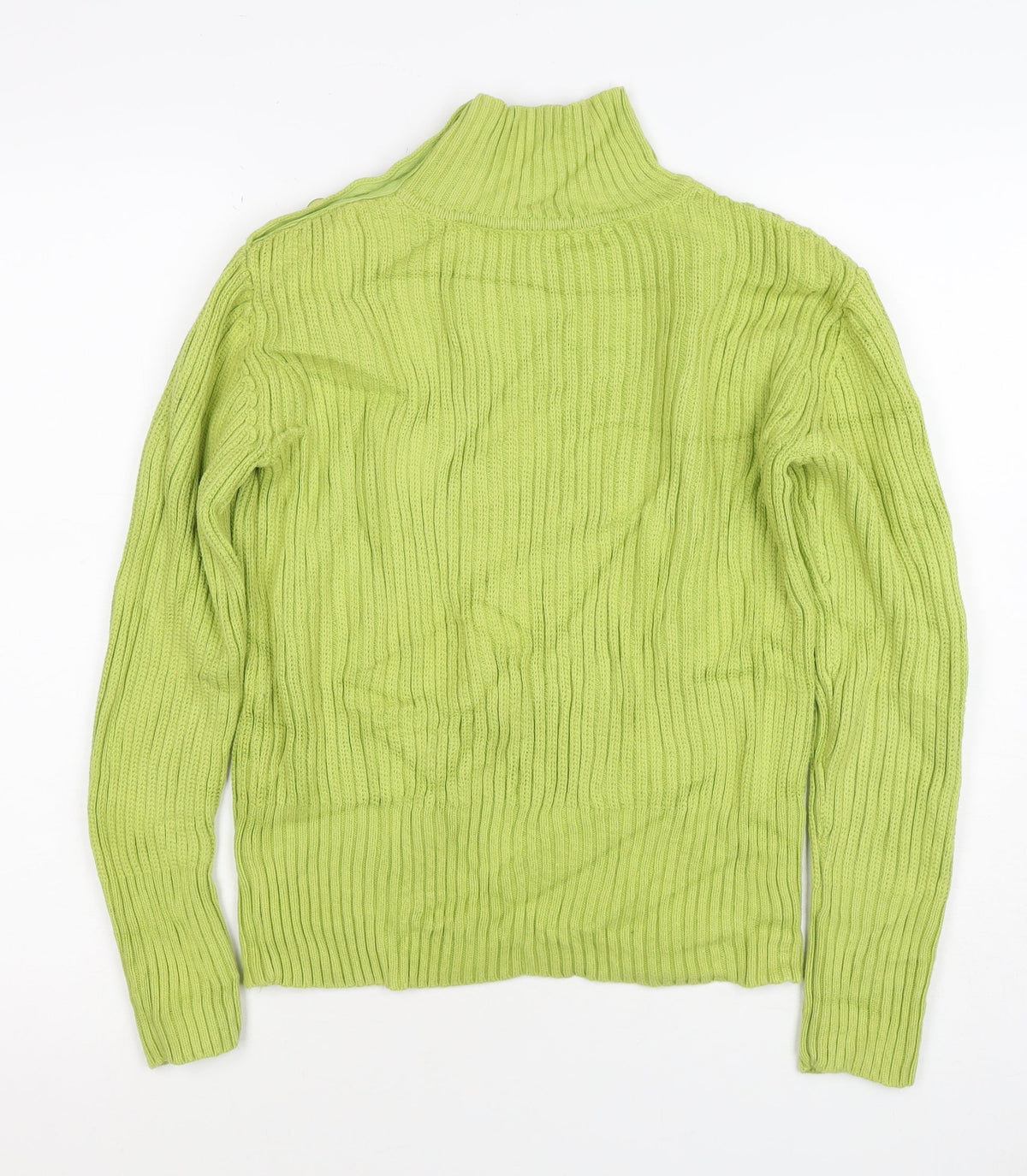 Lala Women’s Green XS Rib Knit Mock Neck Button Shoulder Jumper