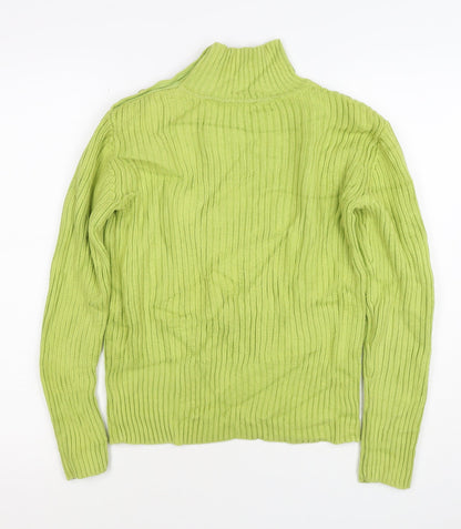 Lala Women’s Green XS Rib Knit Mock Neck Button Shoulder Jumper