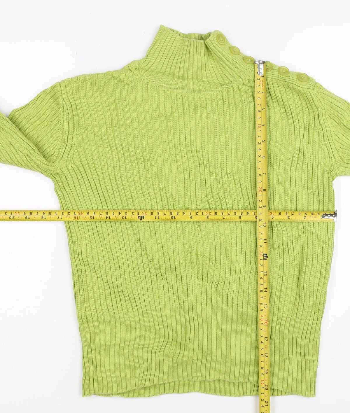 Lala Women’s Green XS Rib Knit Mock Neck Button Shoulder Jumper