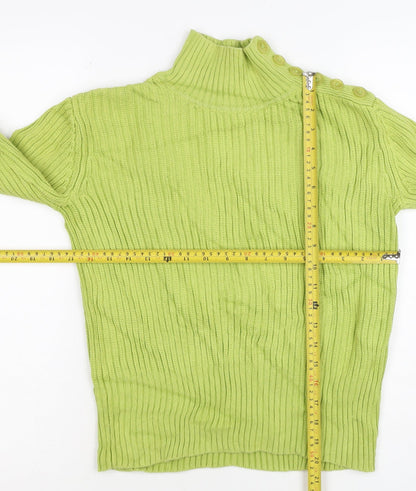 Lala Women’s Green XS Rib Knit Mock Neck Button Shoulder Jumper
