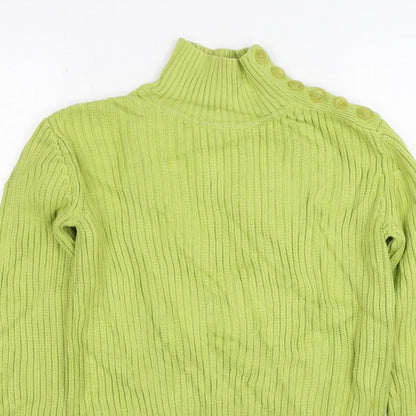 Lala Women’s Green XS Rib Knit Mock Neck Button Shoulder Jumper