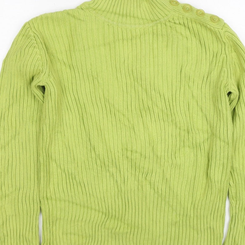 Lala Women’s Green XS Rib Knit Mock Neck Button Shoulder Jumper