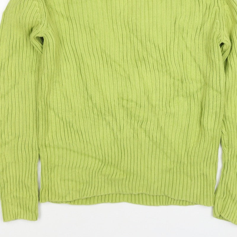 Lala Women’s Green XS Rib Knit Mock Neck Button Shoulder Jumper