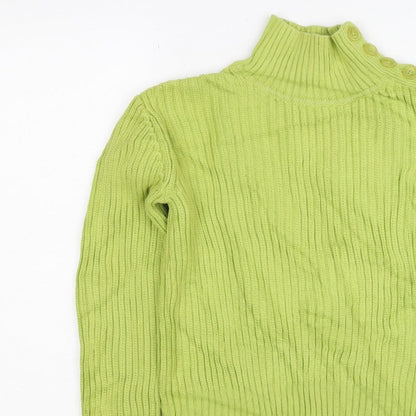 Lala Women’s Green XS Rib Knit Mock Neck Button Shoulder Jumper