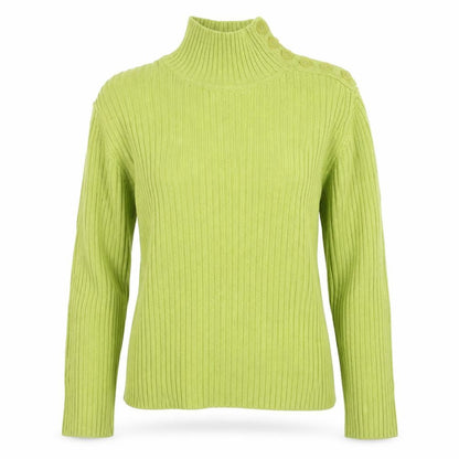 Lala Women’s Green XS Rib Knit Mock Neck Button Shoulder Jumper