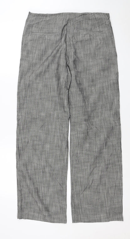 Jigsaw Women Grey Linen Straight Leg Dress Trousers UK 12
