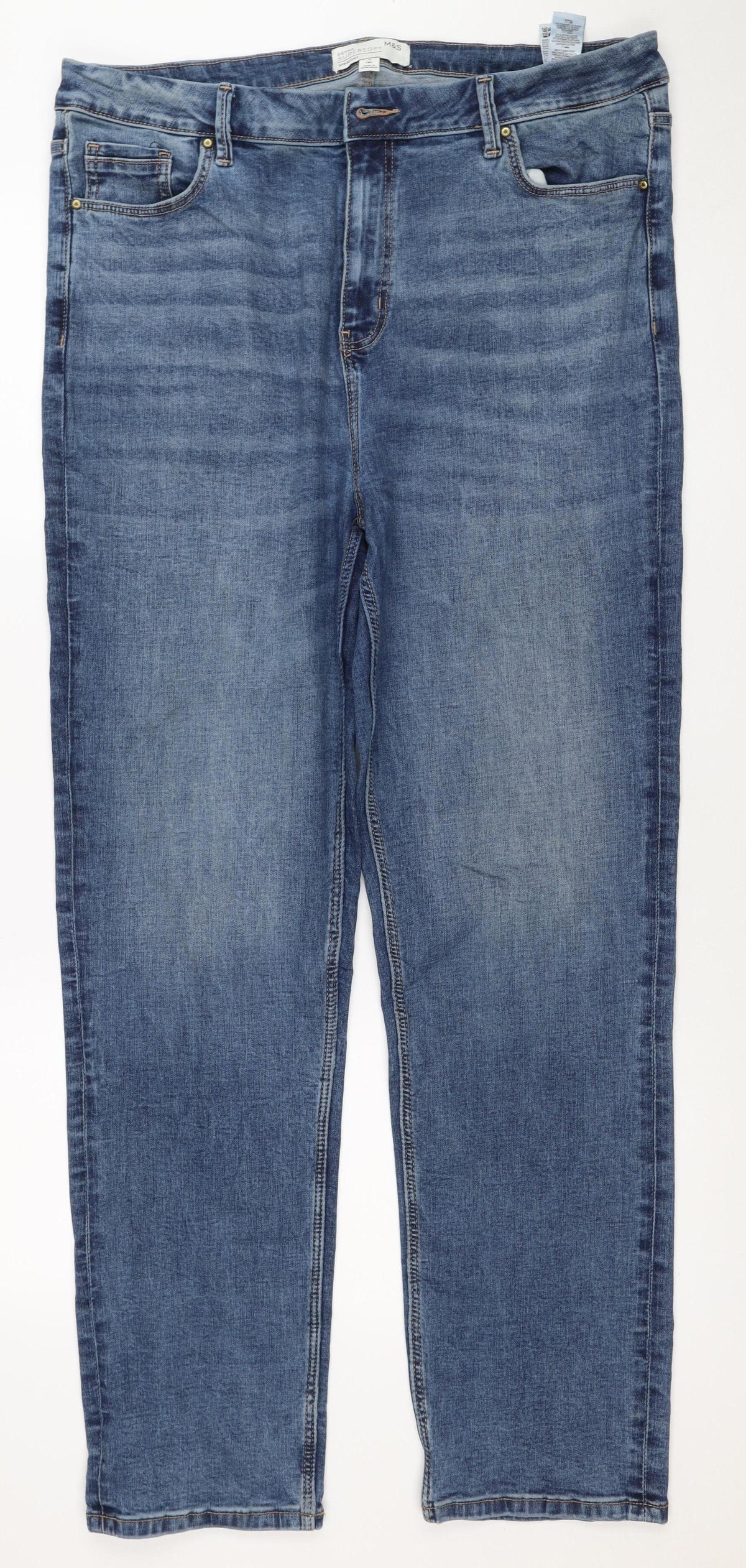 Marks and Spencer Women Blue UK 18 Long Sienna Supersoft Straight Jeans