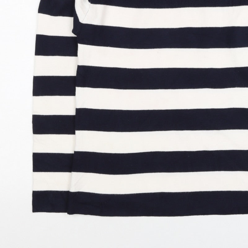 M&S Women Navy Ivory Stripe Crew Neck Button Shoulder Jumper Size S