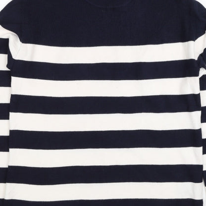 M&S Women Navy Ivory Stripe Crew Neck Button Shoulder Jumper Size S