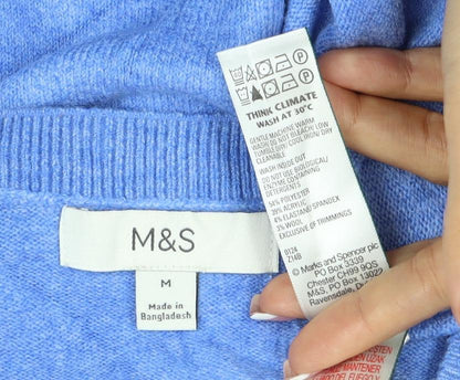 Marks & Spencer Women Blue M Button Knit Round Neck Cardigan