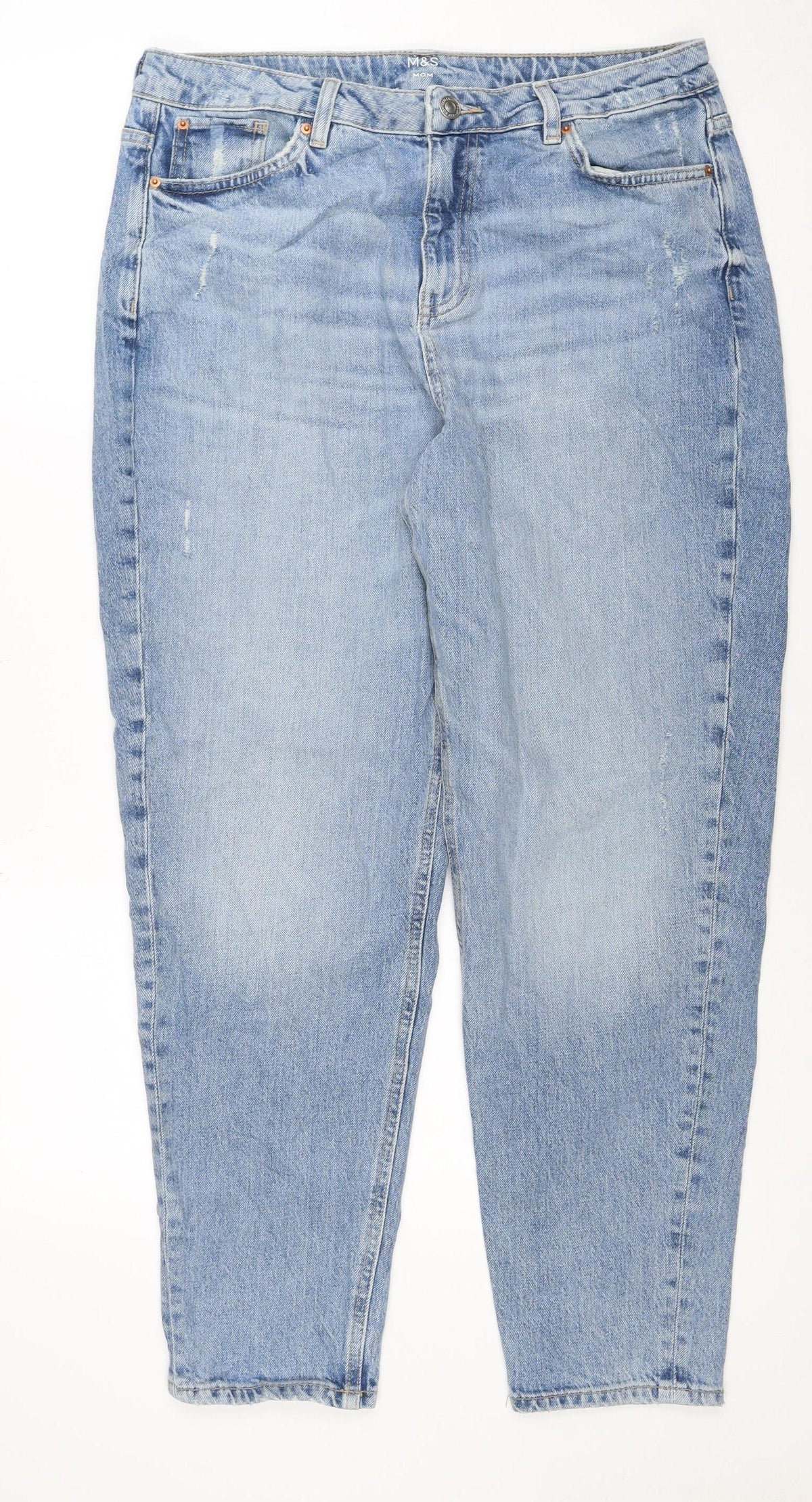 Marks & Spencer Women's Blue UK 14 Regular Mom High Rise Jeans