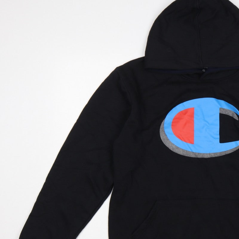 Champion Men's Black Large Pullover Hoodie Logo Graphic Pockets